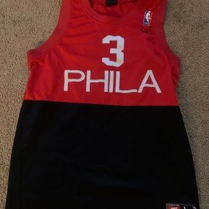 Allen Iverson Philadelphia 76ers Nike Jersey Red Black Youth L +2 Length Vintage